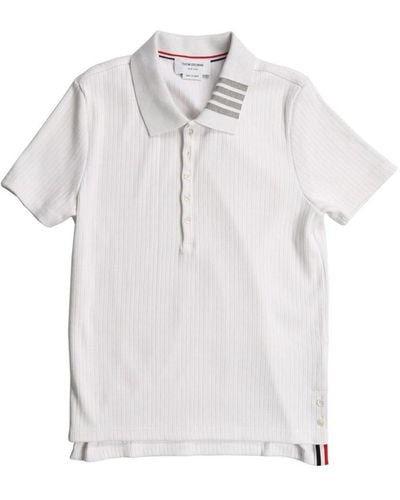 Thom Browne 4-bar Stripe Cotton Polo Shirt - White