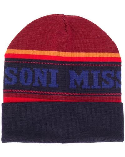 Missoni Striped Logo Printed Beanie - Red