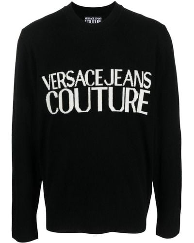 Versace Jeans Couture Pull à logo en intarsia - Noir