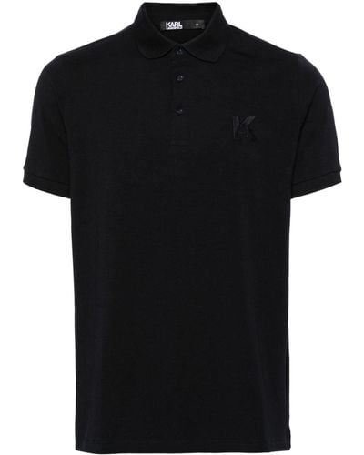 Karl Lagerfeld Logo-embroidered Jersey Polo Shirt - Black