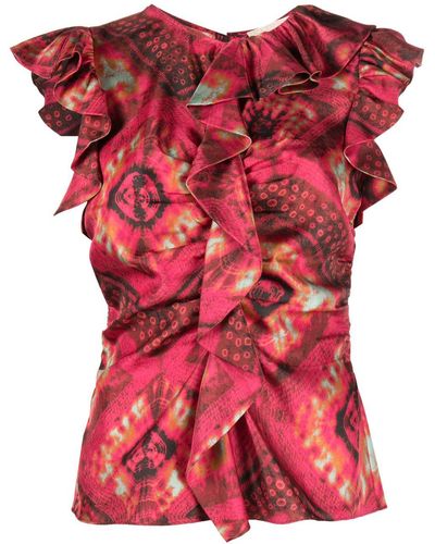 Ulla Johnson Abstract-print Ruffled Blouse - Red