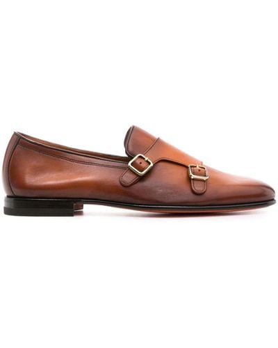 Santoni Dolorous Almond-toe Monk Shoes - Brown