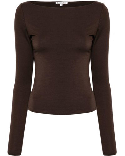 Reformation Top Wiley con cuello barco - Marrón