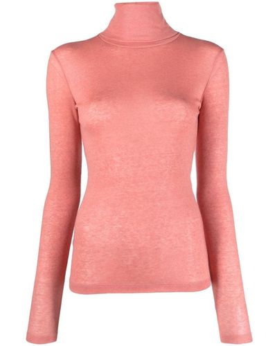 Closed Fine-ribbed Roll-neck Jumper - Pink
