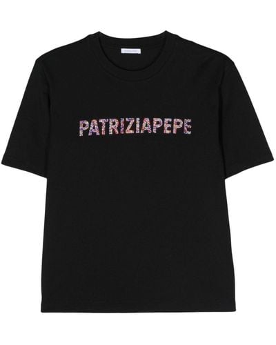 Patrizia Pepe T-shirt Met Logo Van Stras - Zwart