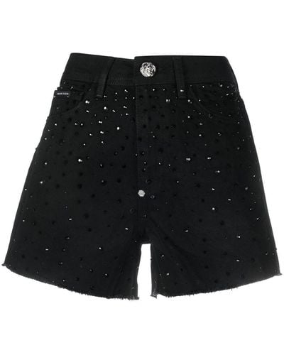 Philipp Plein Crystal Embellished Denim Shorts - Black