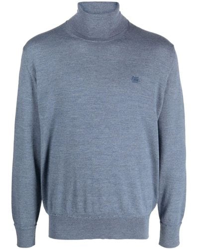 Etro Pegaso-embroidered Roll-neck Jumper - Blue