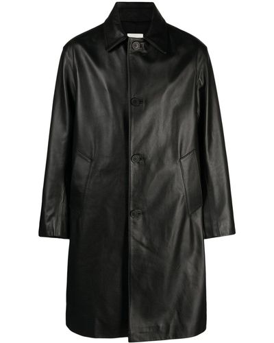 Sandro Long Leather Coat - Black