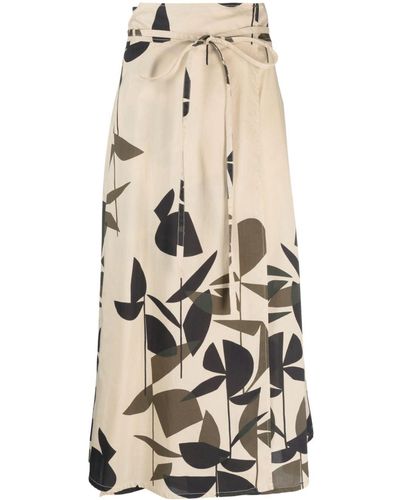 Soeur Reine Floral-print Belted Skirt - Natural