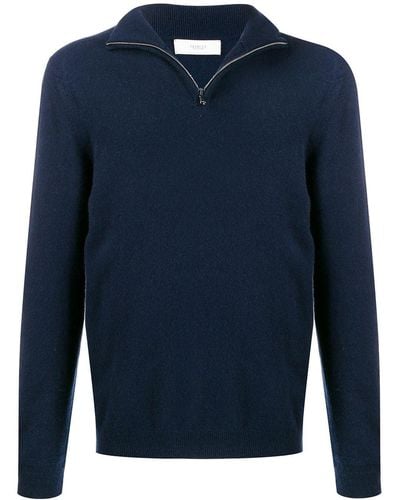 Pringle of Scotland Fine Knit Zip Neck Sweater - Blue