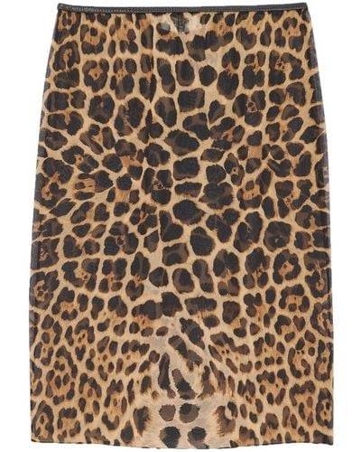 Saint Laurent Leopard-print Silk Midi Skirt - Brown