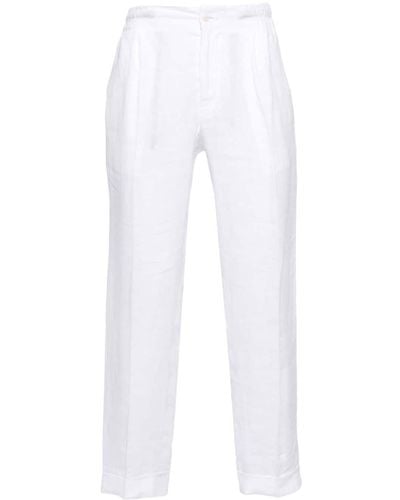 Kiton Pantalon en lin à taille mi-haute - Blanc