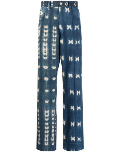 Wales Bonner Pantalones anchos con motivo tie-dye - Azul