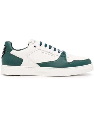 Emporio Armani Logo-patch Leather Trainers - Green