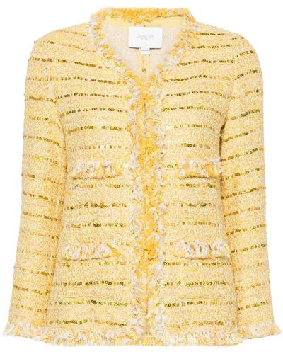 Giambattista Valli Sequin-embellished Tweed Fringed Jacket - Yellow