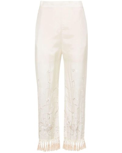 Semicouture Pantalones rectos con bordado floral - Blanco