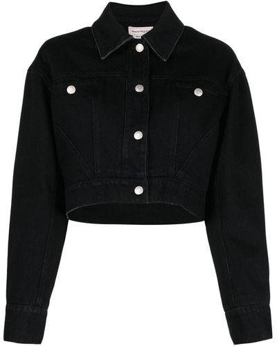Alexander McQueen Cropped Denim Jacket - Black