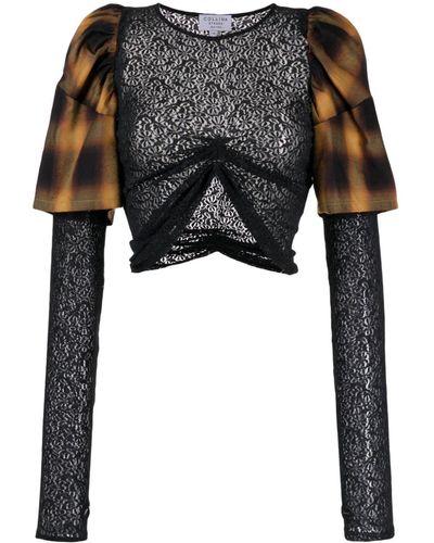 Collina Strada Lace-embellished Check-print Top - Black