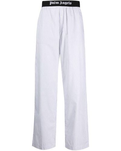 Palm Angels Logo-waistband Striped Pyjama Trousers - White