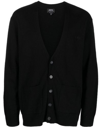 A.P.C. Cardigan en maille fine à col v - Noir