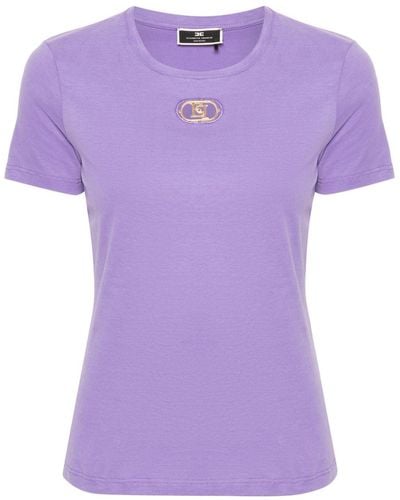 Elisabetta Franchi T-shirt en coton à plaque logo - Violet