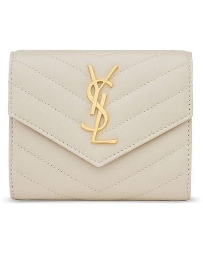 Saint Laurent Quilted Tri-fold Wallet - White