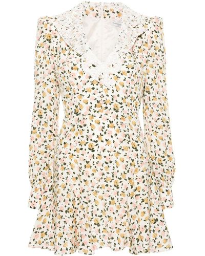 Alessandra Rich Mini -Kleid mit Spitzenkragen - Natur