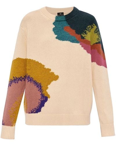 PS by Paul Smith Intarsia-knit Cotton-blend Jumper - Natural