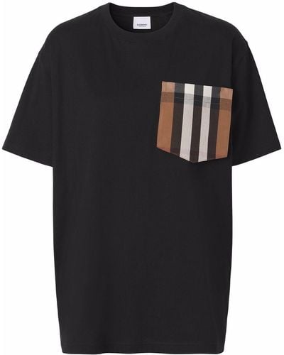Burberry Camiseta con bolsillo a cuadros - Negro