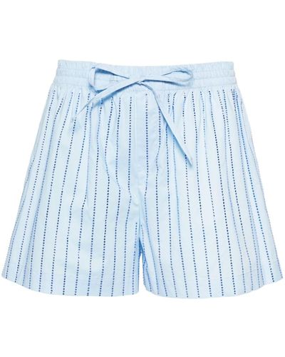 GIUSEPPE DI MORABITO Rhinestone-embellished Striped Mini Shorts - Blue