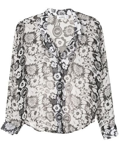 Amir Slama Floral-print Silk Shirt - Grey