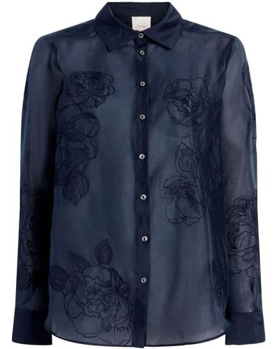 Cinq À Sept Luna Floral-embroidered Shirt - Blue