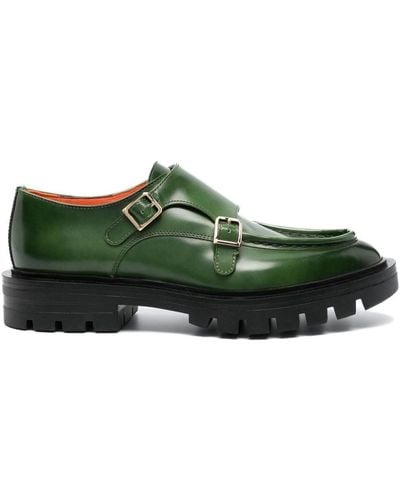 Santoni Buckled Leather Loafers - Green