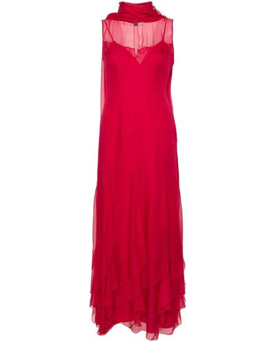 Alberta Ferretti Cape-Sash Chiffon Dress - Red