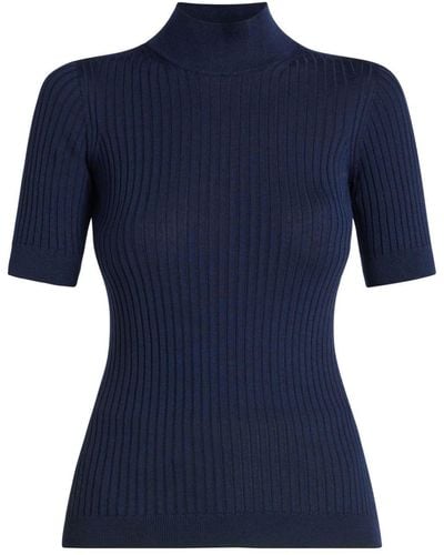 Versace Medusa-plaque Ribbed-knit Wool Top - Blue