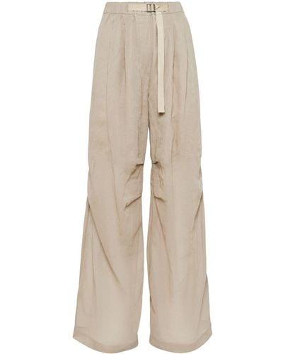 Brunello Cucinelli Belted Cotton-organza Pants - Natural