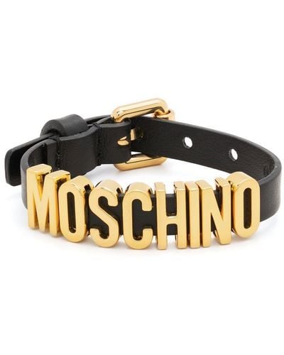 Moschino Bracelet en cuir à logo lettre - Métallisé