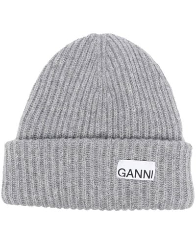 Ganni Logo Wool Beanie - Grey