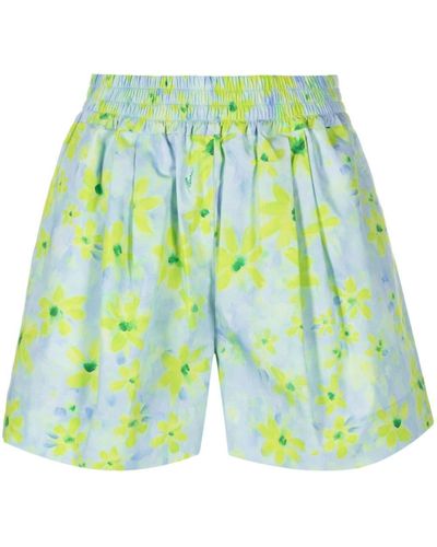 Marni Watercolour Floral-pattern Cotton Shorts - Green