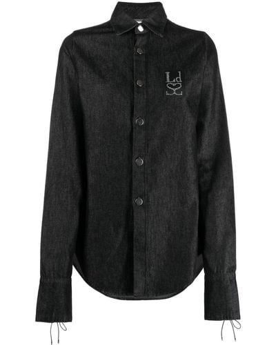 Ludovic de Saint Sernin Crystal-embellished Logo Denim Shirt - Black