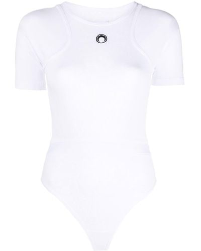 Marine Serre Logo-print Organic-cotton Bodysuit - White