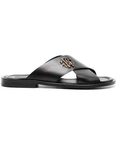 Roberto Cavalli Slippers Met Logoplakkaat - Zwart