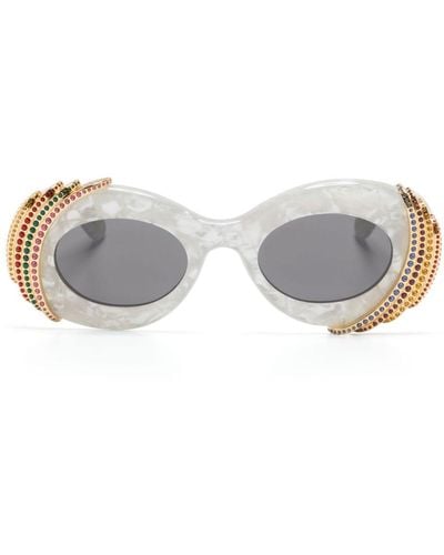 Loewe Ovale Sonnenbrille mit Kristallen - Weiß