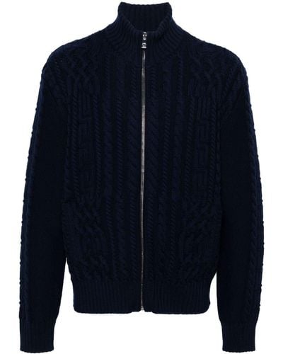 Versace Cable-knit Virgin Wool Cardigan - Blue