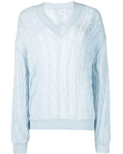 Agnona Cable-knit V-neck Cashmere Sweater - Blue
