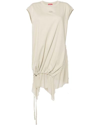 DIESEL D-Rolletty-Ch Asymmetric Jersey Dress With Sheer Trim - Natural
