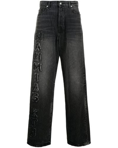 NAHMIAS Logo-patch Cotton Wide-leg Jeans - Grey
