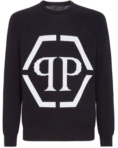 Philipp Plein Intarsia-logo Crewneck Sweater - Blue