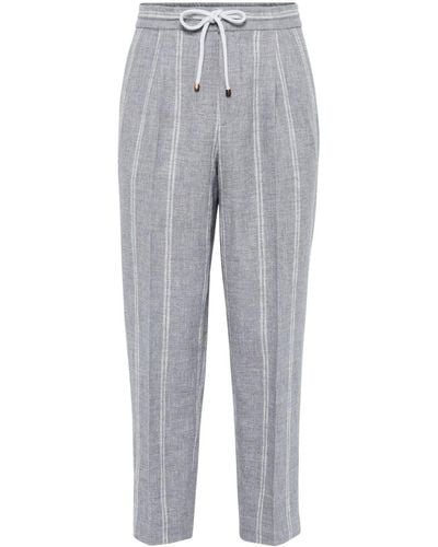 Brunello Cucinelli Vertical-striped Tapered Trousers - Grey