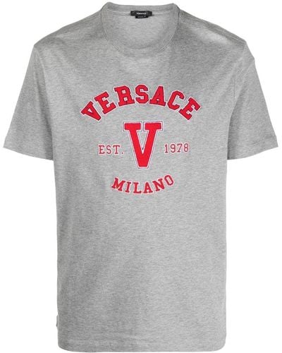 Versace T-Shirt mit Logo-Applikation - Grau